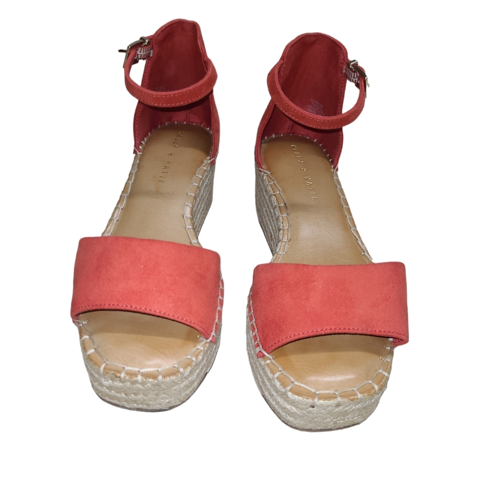 KELLY & KATIE SANDALS WOMENS 7M ORANGE OPEN TOE ADJUSTABLE STRAP PLATFORM